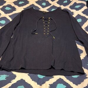J. Crew Navy Lace-Up 3/4 Sleeve Tee